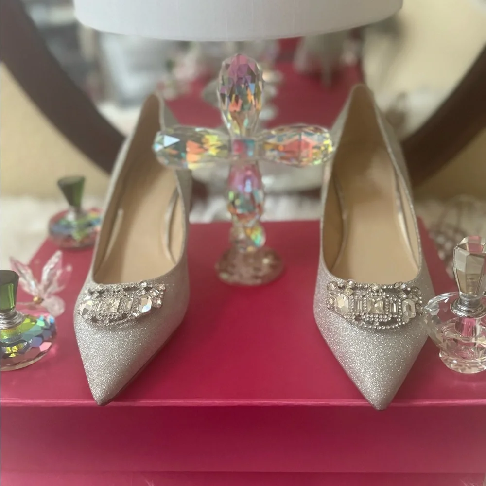 Nine West Sparkling Silver Heels with Rhinestones - Picture 2 of 10